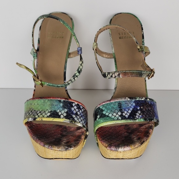 Stuart Weitzman “Onceover” Multi-color Platform Sandal Size 10 - Picture 5 of 11